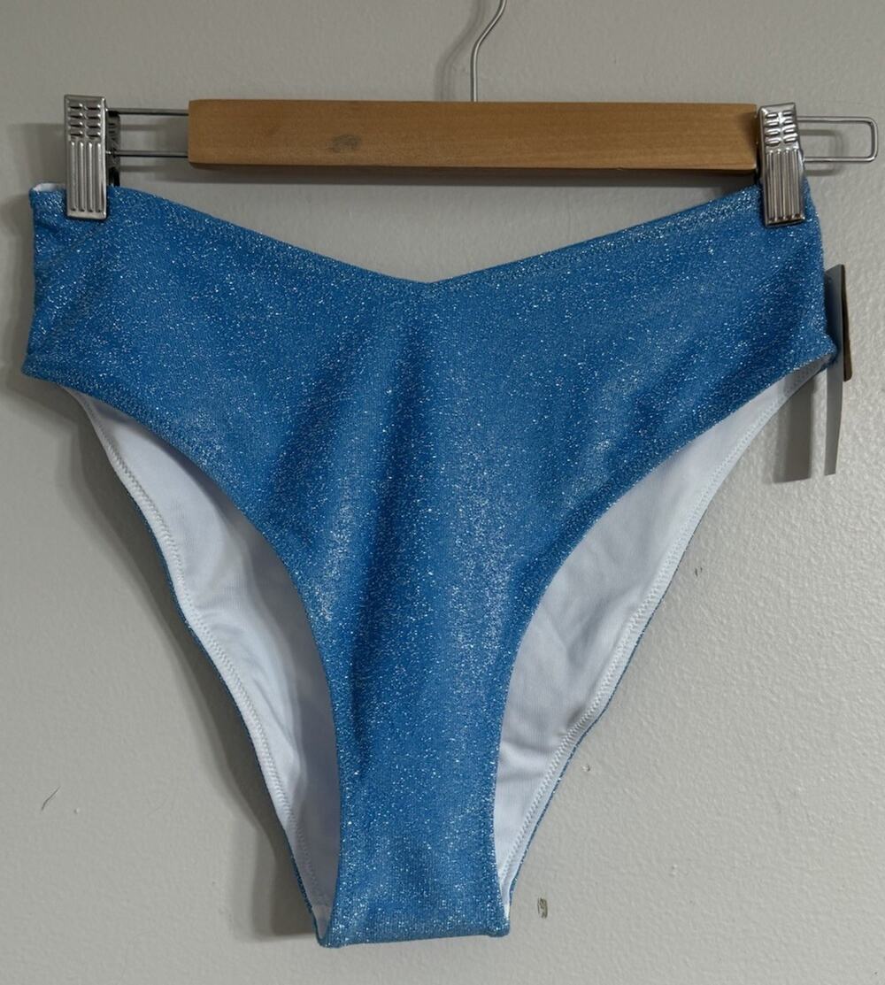 Victoria’s Secret Bikini Bottom Women’s Small BRAZILIAN Blue Shimmer SWIM NWT